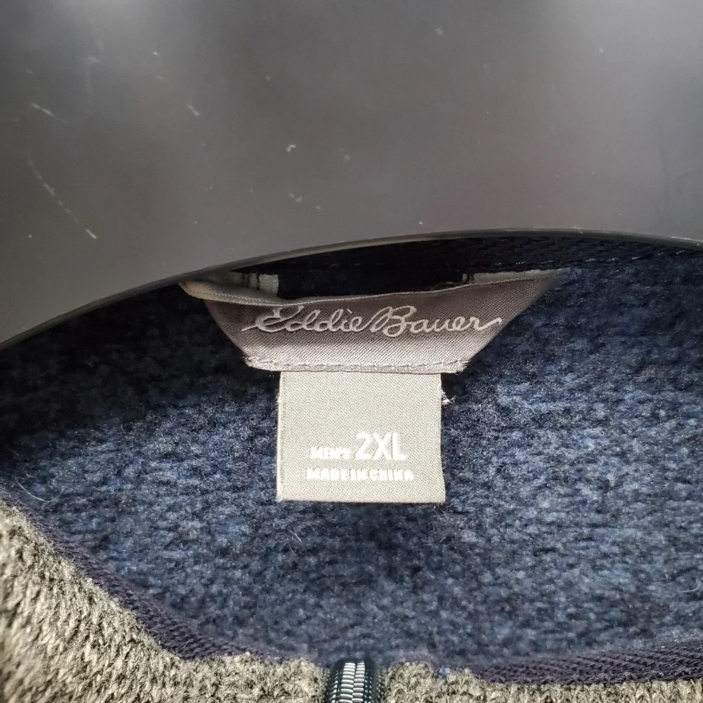 Eddie Bauer 1/4 Zip Pullover Sweater Mens 2XL Blue Heathered Knit Fleece Lined